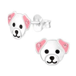 Boucles D’oreilles Tête De Chien Rose En Argent