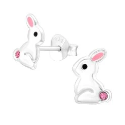 Boucles D’oreilles Petit Lapin Rose En Argent