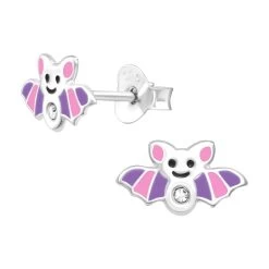 Boucles Oreilles Chauve-souris Rose Et Mauve En Argent