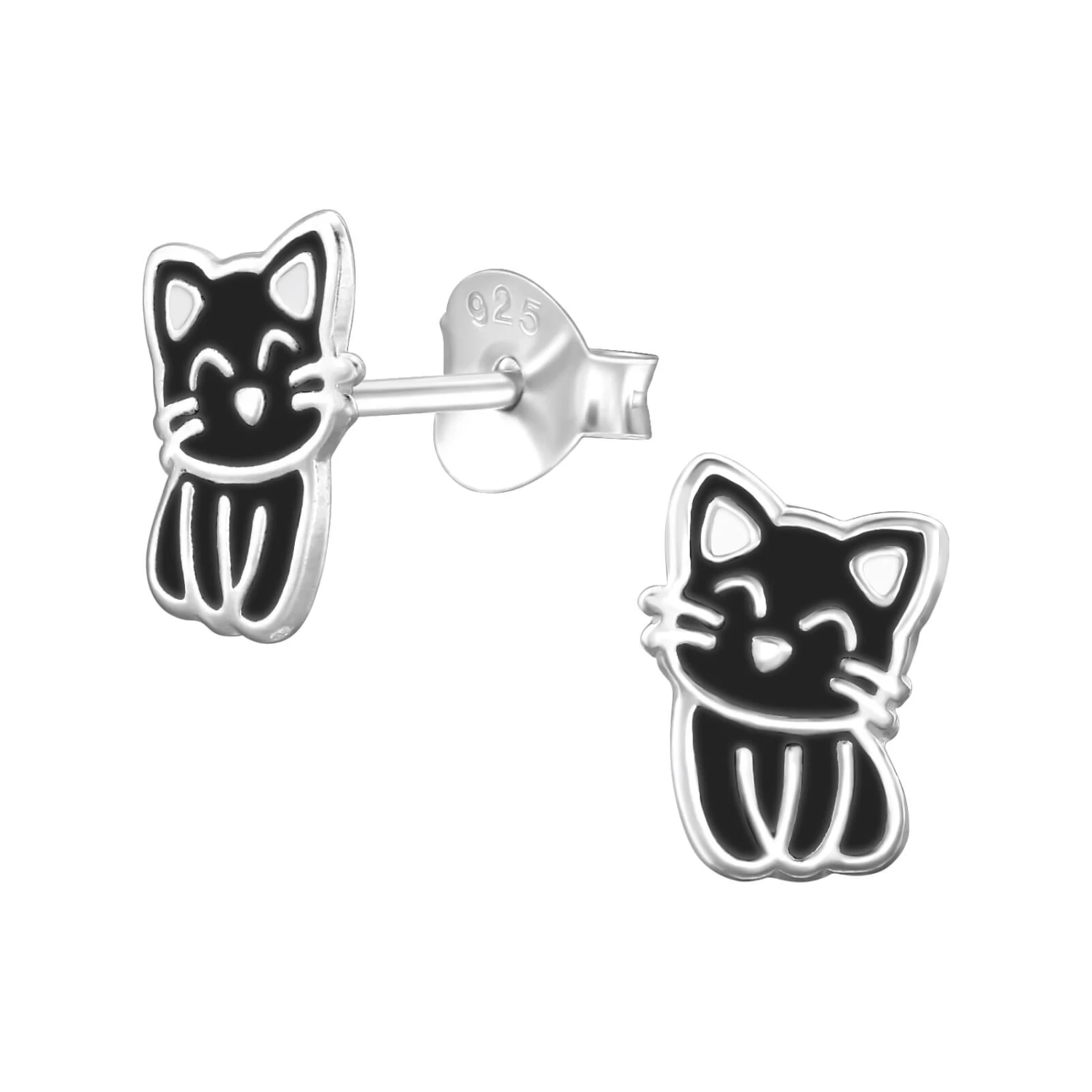 Boucles Dâoreilles Argent Petit Chat Noir