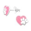 Boucles D’oreilles Coeur Rose Pailleté Et Patte De Chien En Argent