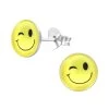 Boucles D’oreilles Emoji Clin D’oeil Jaune En Argent