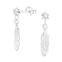 Boucles D’oreilles Plume Cristal En Argent