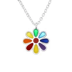 Collier Fleur Multicolore En Argent Pour Enfant