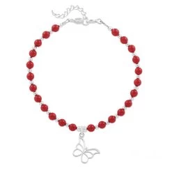 Bracelet Papillon En Argent Et Perles De Cristal Nacrées Rouges
