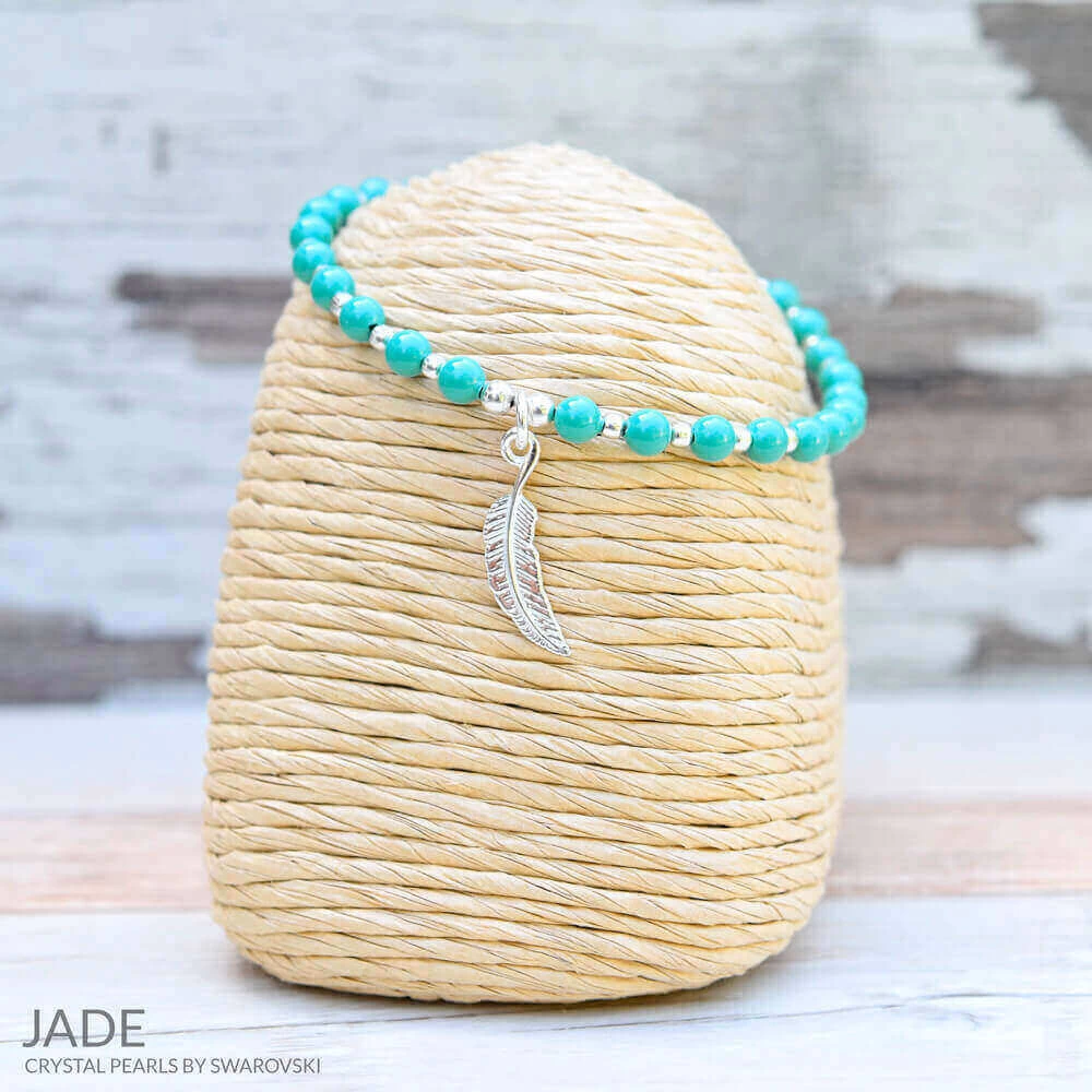 Bracelet Plume En Argent Et Perles De Cristal Nacrées Jade – Image 4