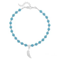 Bracelet Plume En Argent Et Perles De Cristal Nacrées Turquoise