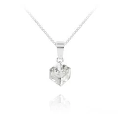 Collier Cube En Cristal Blanc Et Argent