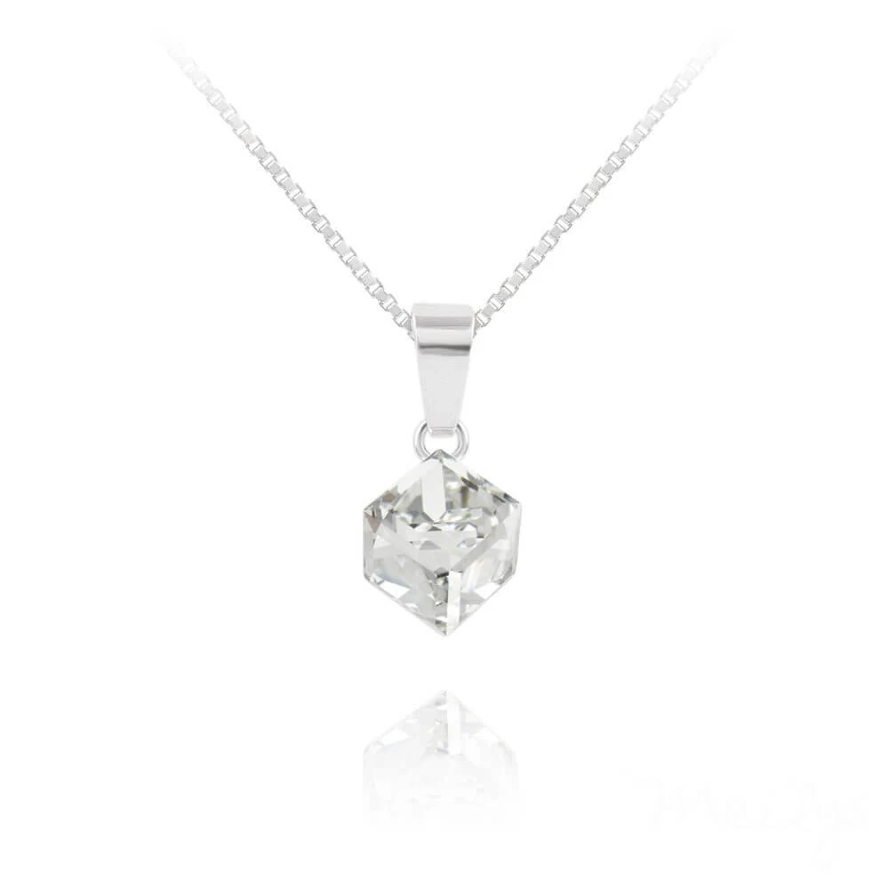 Collier Cube En Cristal Blanc Et Argent