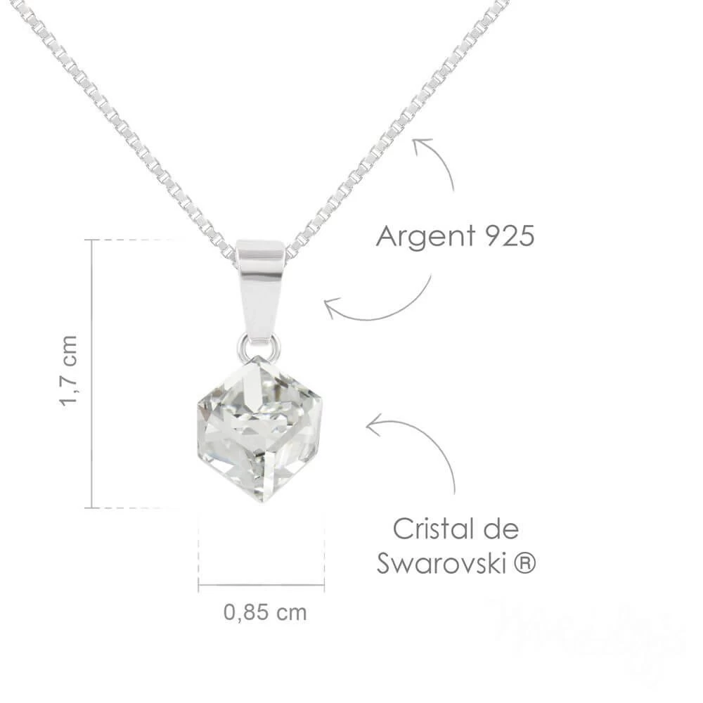 Collier Cube En Cristal Aquamarine Argent – Image 3
