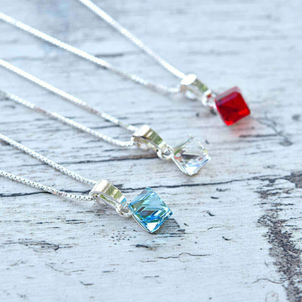 Collier Cube En Cristal Aquamarine Argent – Image 5