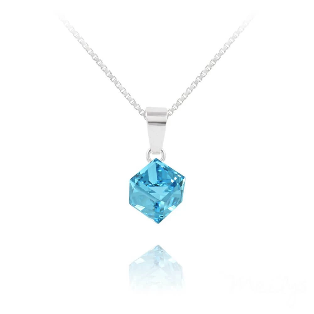 Collier Cube En Cristal Aquamarine Argent