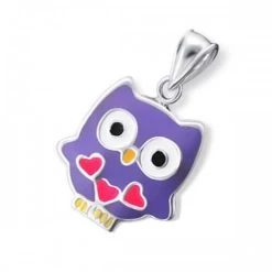 Pendentif En Argent Chouette Mauve