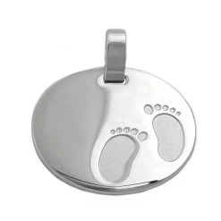 Pendentif Ovale En Argent Avec Pieds De Bébé Gravés