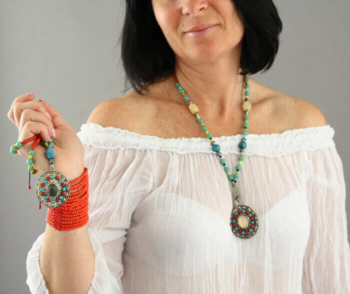 Collier Ethnique Pierres Et Métal Argenté Amalia – Image 10