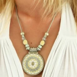 Collier Disque émaillé Angela Blanc