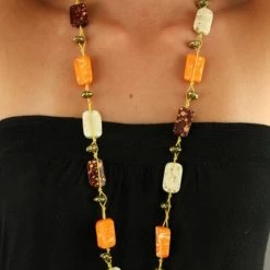 Sautoir Multicolore Et Perles Dorées Auréline