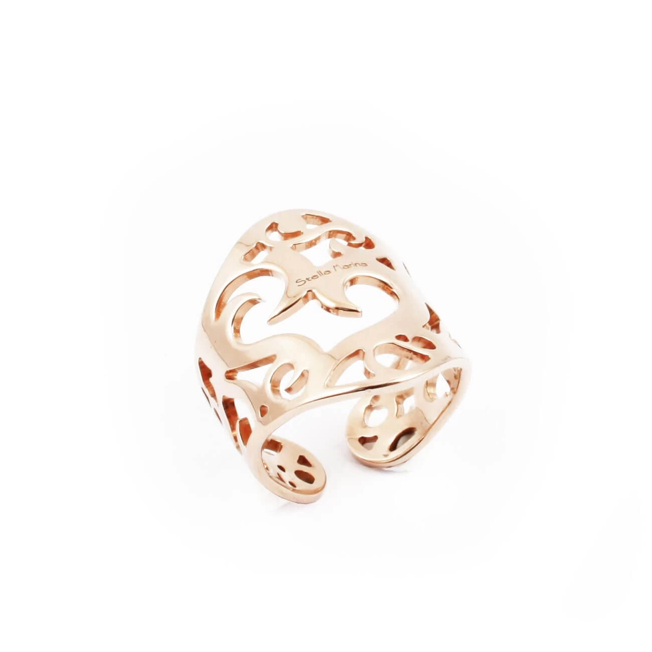 Bague Large Découpes Volute Plaqué Or Rose