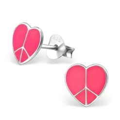 Boucles D’oreille Coeur Peace And Love Argent Rose
