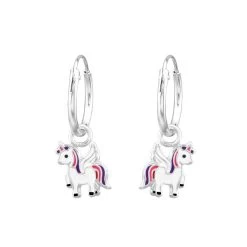 Boucles D’oreilles Anneau Licorne Rose Mauve En Argent