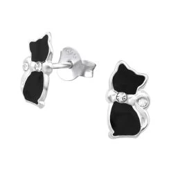 Boucles D’oreilles Chat Noir Avec Crystal