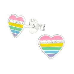 Boucles D’oreilles Coeur Multicolore En Argent