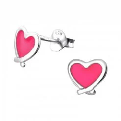 Boucles D’oreilles Coeur Rose En Argent