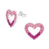 Boucles D’oreilles Coeur Strass Rose En Argent