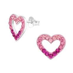Boucles D’oreilles Coeur Strass Rose En Argent