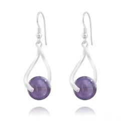 Boucles D’Oreilles Dormeuses En Argent Et Perle En Améthyste