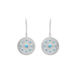 Boucles D’oreilles Ethnique Rond Gravé En Argent Et Turquoise