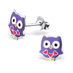 Boucles D’oreilles Hibou Avec Coeurs Roses