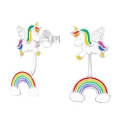 Boucles D’oreilles Licorne Arc-en-ciel En Argent