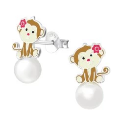 Boucles D’oreilles Ouistiti En Argent Avec Perle