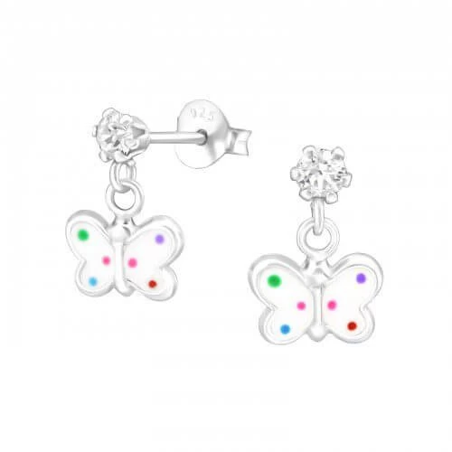 Boucles D’oreilles Papillon Argent Multicolore Et Cristal
