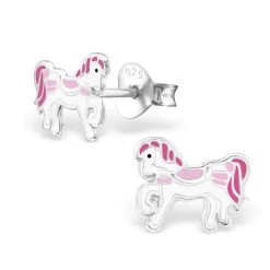Boucles D’oreilles Petite Jument Rose En Argent