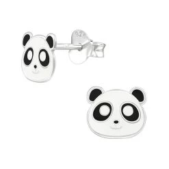 Boucles D’oreilles Tête De Panda En Argent