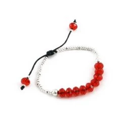 Bracelet Ajustable Métal Et Verre Rouge Bénédicte