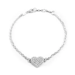 Bracelet Coeur Argent Et Zirconium Blanc