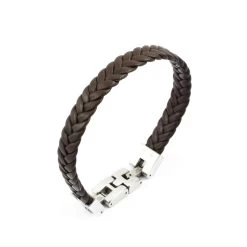 Bracelet En Cuir Tressé Et Acier Pour Homme