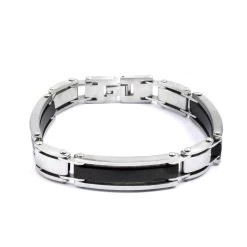 Bracelet Homme Argenté Et Noir