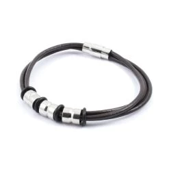 Bracelet Homme Cuir Et Acier Marron