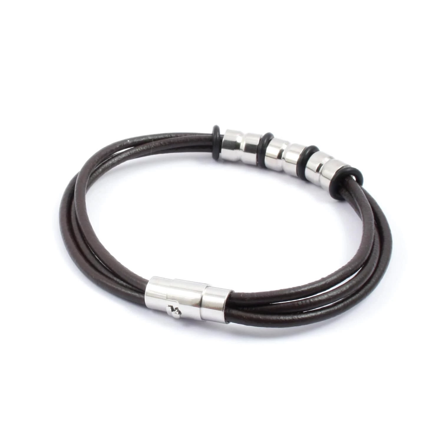 Bracelet Homme Cuir Et Acier Marron – Image 2