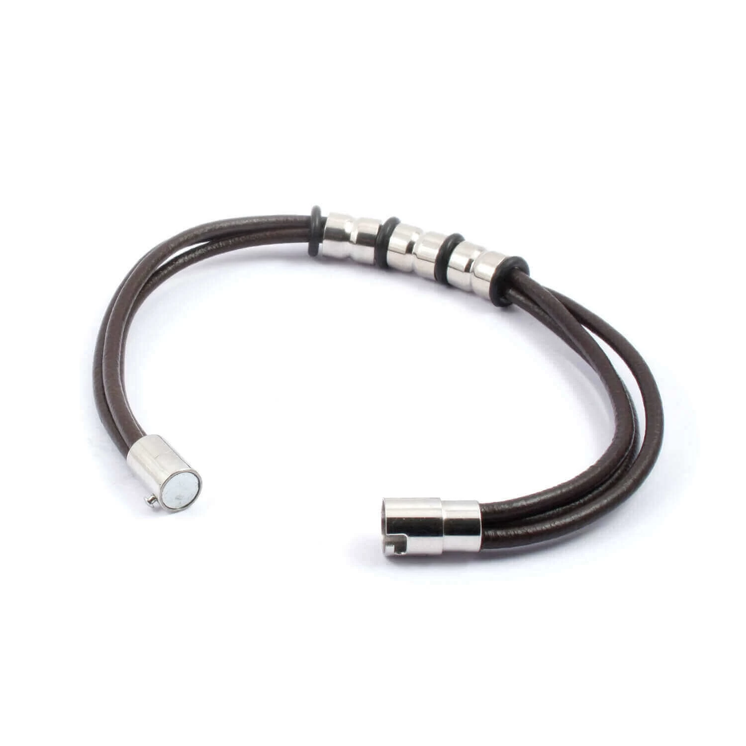Bracelet Homme Cuir Et Acier Marron – Image 3