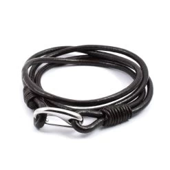 Long Bracelet Homme En Cuir Marron 2 Tours