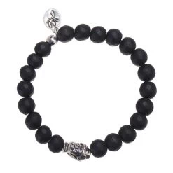 Bracelet Homme Noir Mat Perles Et Bouddha