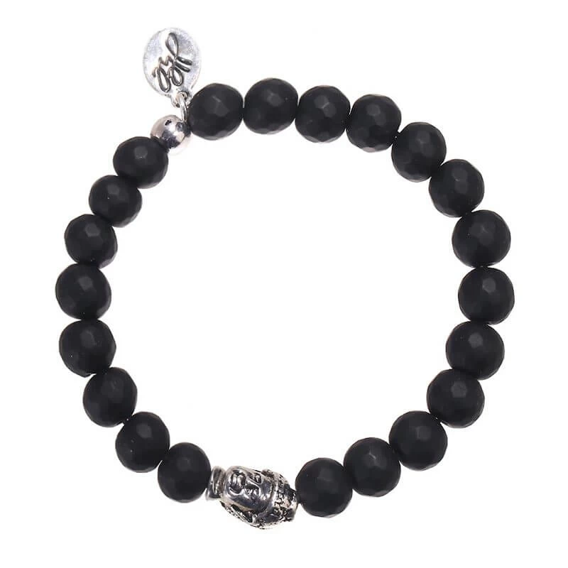 Bracelet Homme Noir Mat Perles Et Bouddha