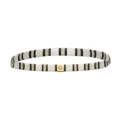 Bracelet Perles De Verre Et Acier Blanc Et Noir