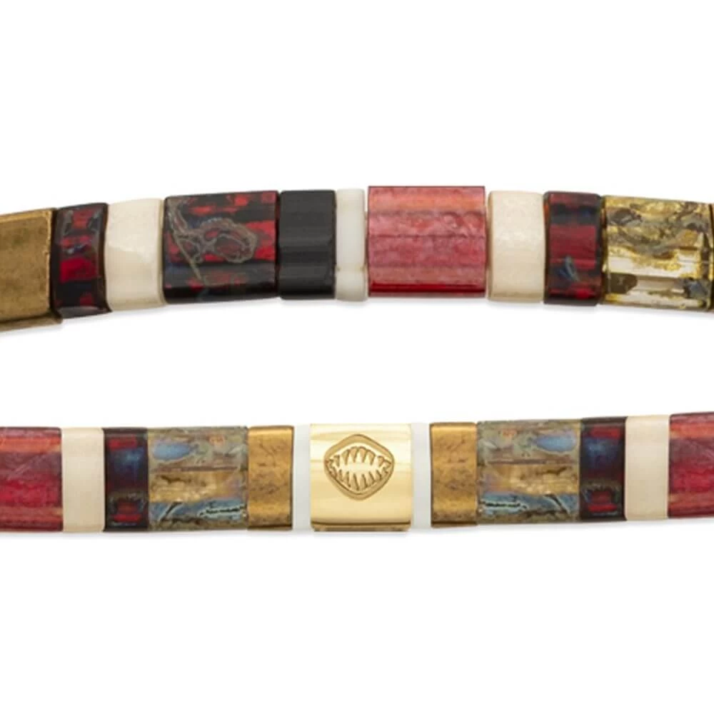 Bracelet Perles De Verre Et Acier Multicolore Rouge – Image 2