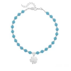 Bracelet Trèfle 4 Feuilles En Argent Et Perle De Cristal Nacrée Turquoise